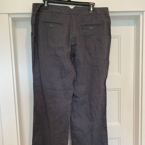 Yarra Trail Pants Women Size 14 Charcoal Gray Lightweight Neutral 100% Linen - Picture 4 of 6
